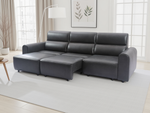 3-seat electric sofa in dark gray with padded arms and chaise-style footrests