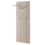 Wooden hallway hanger panel with top bar and two metal hook pegs